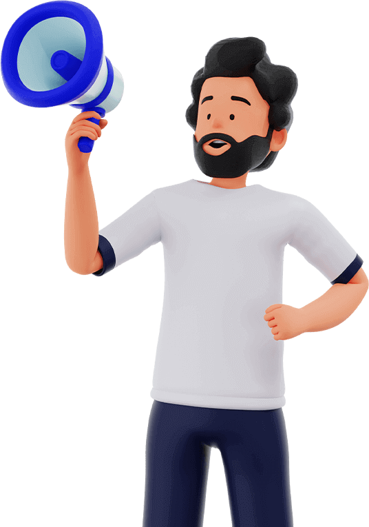 3D illustration of a man holding a megaphone, symbolizing digital marketing and online promotion