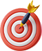 3D illustration of a dart hitting the bullseye, symbolizing precision in marketing strategy